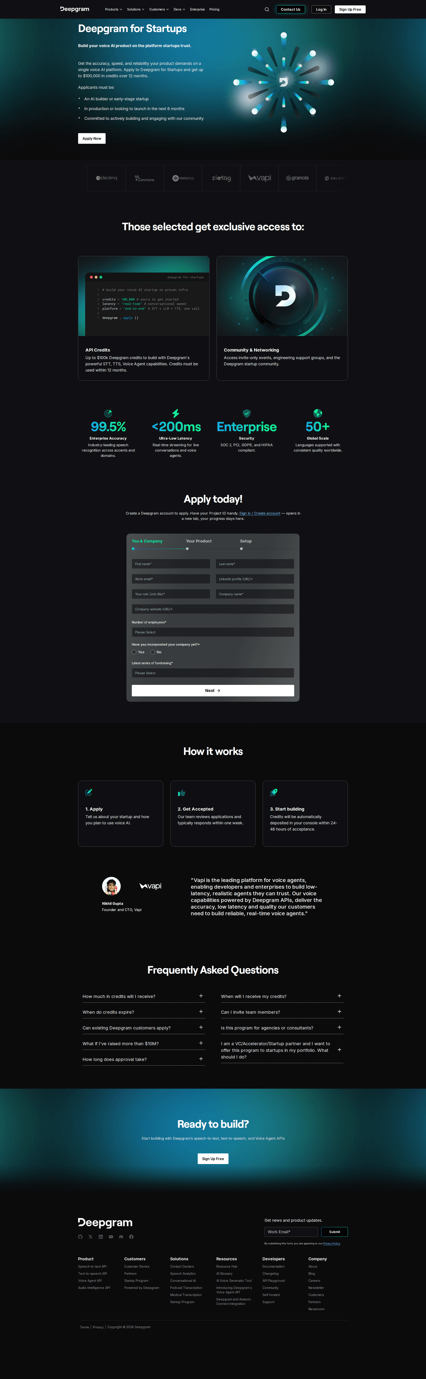 Deepgram startup program page
