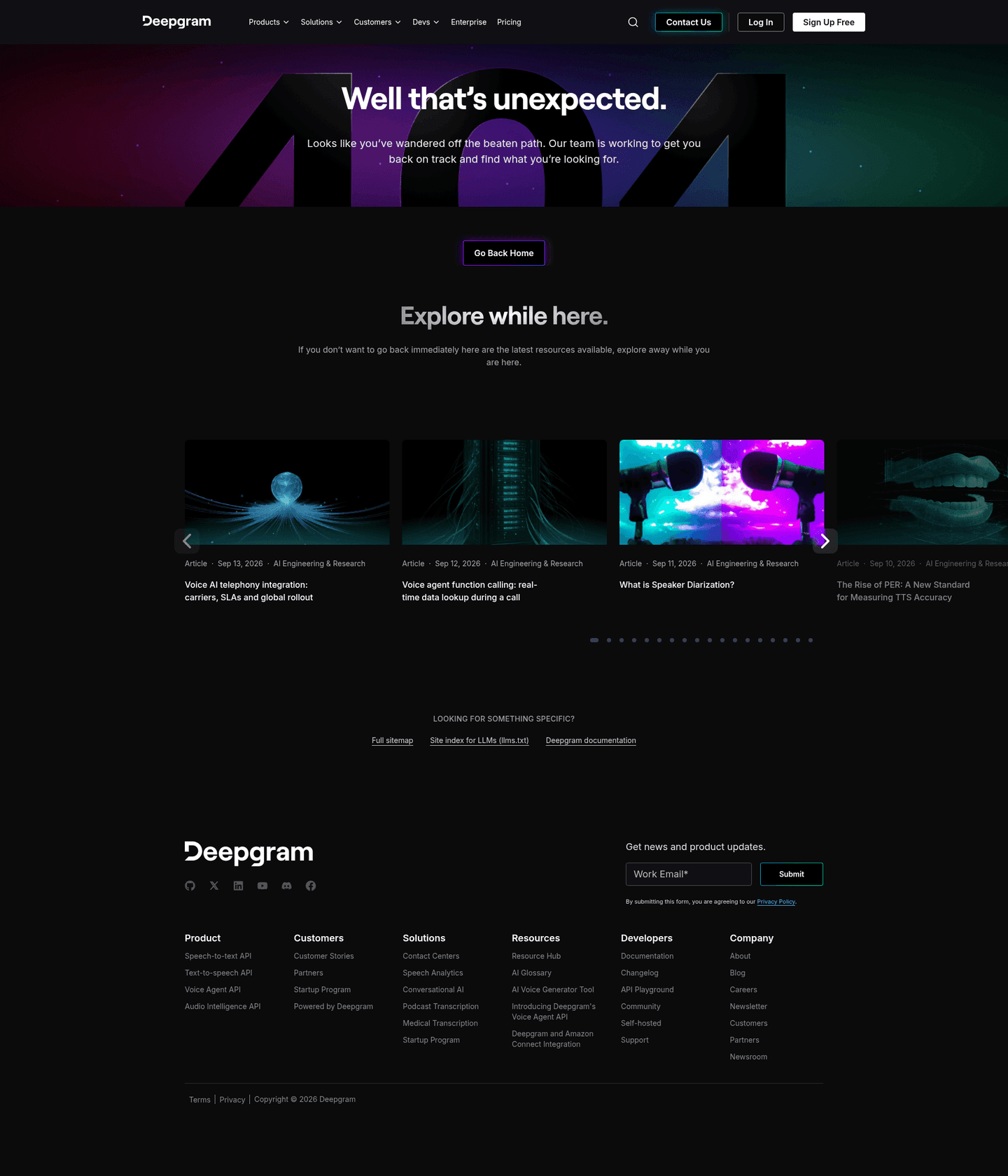 Deepgram 404 page