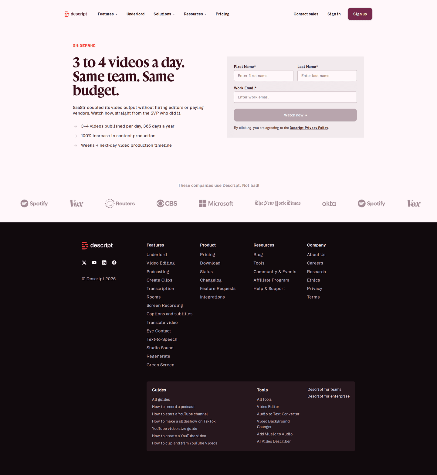 Descript webinar page