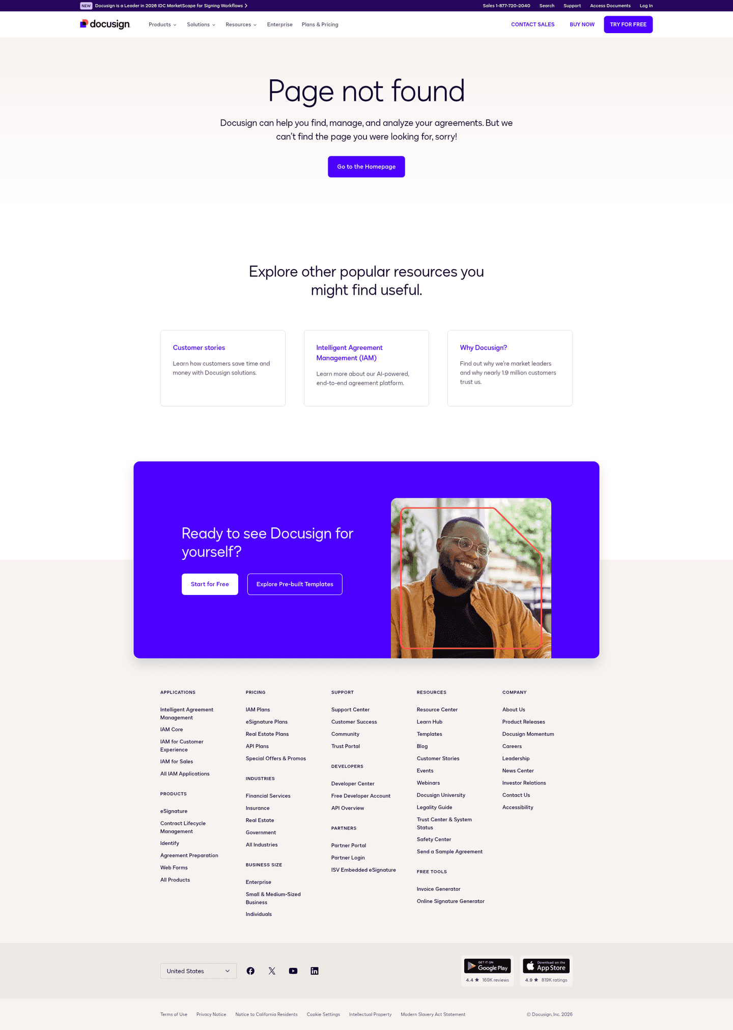 DocuSign 404 page