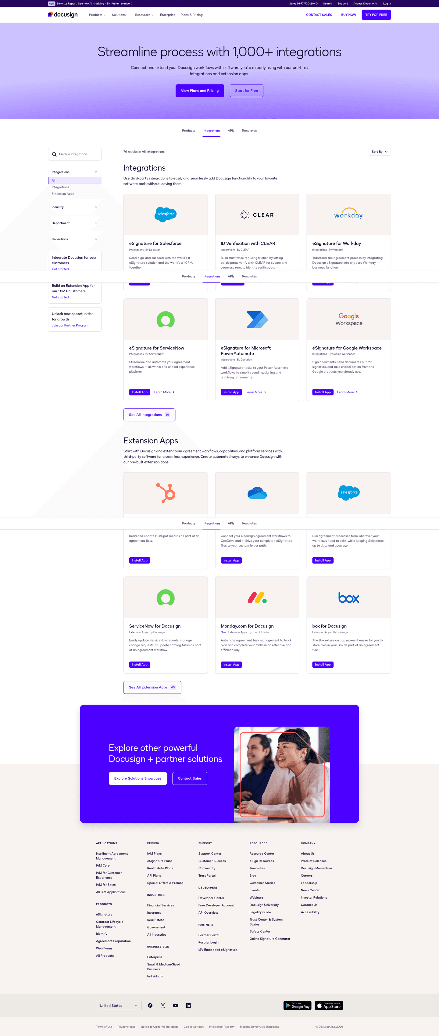 DocuSign integrations page