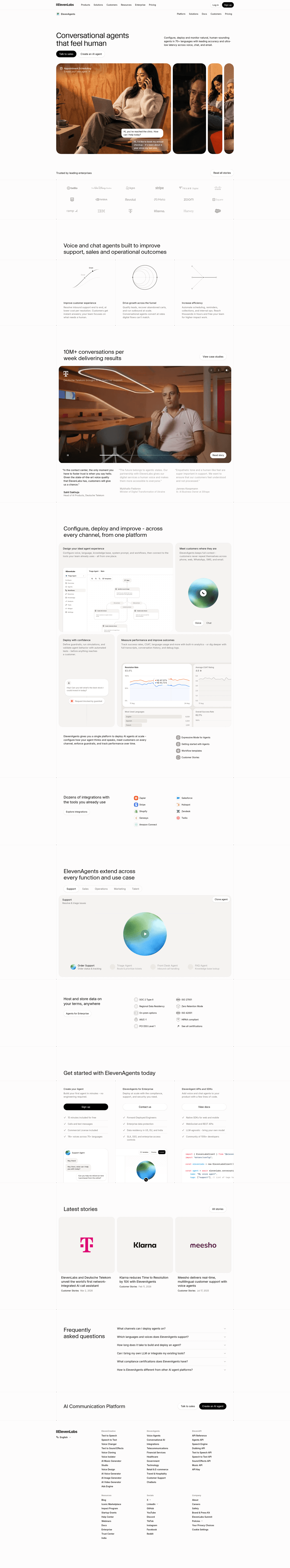ElevenLabs AI agent page