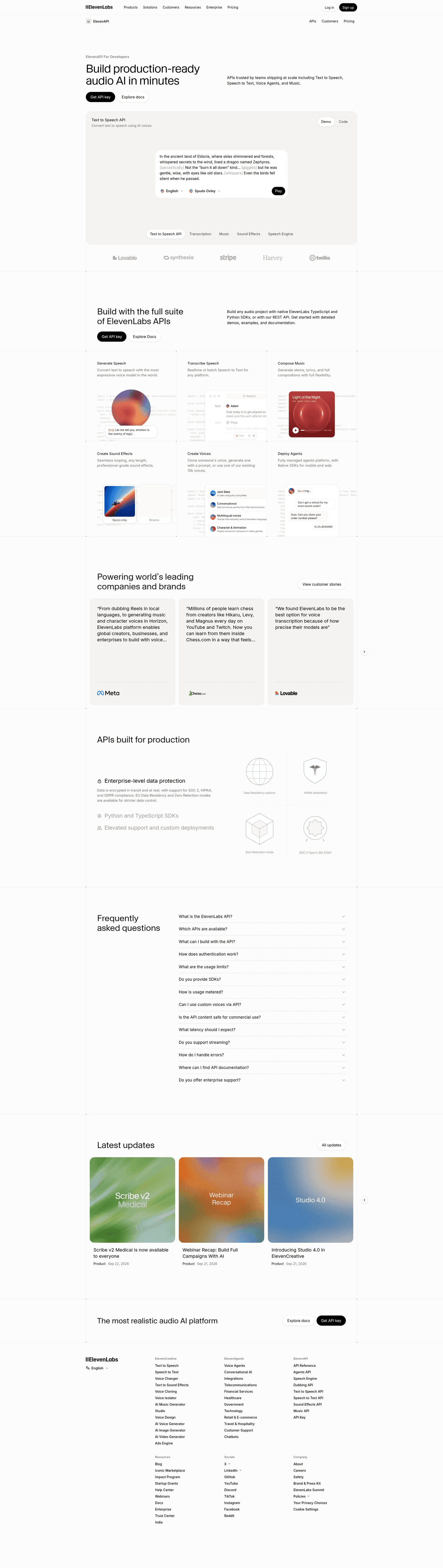 ElevenLabs developer page