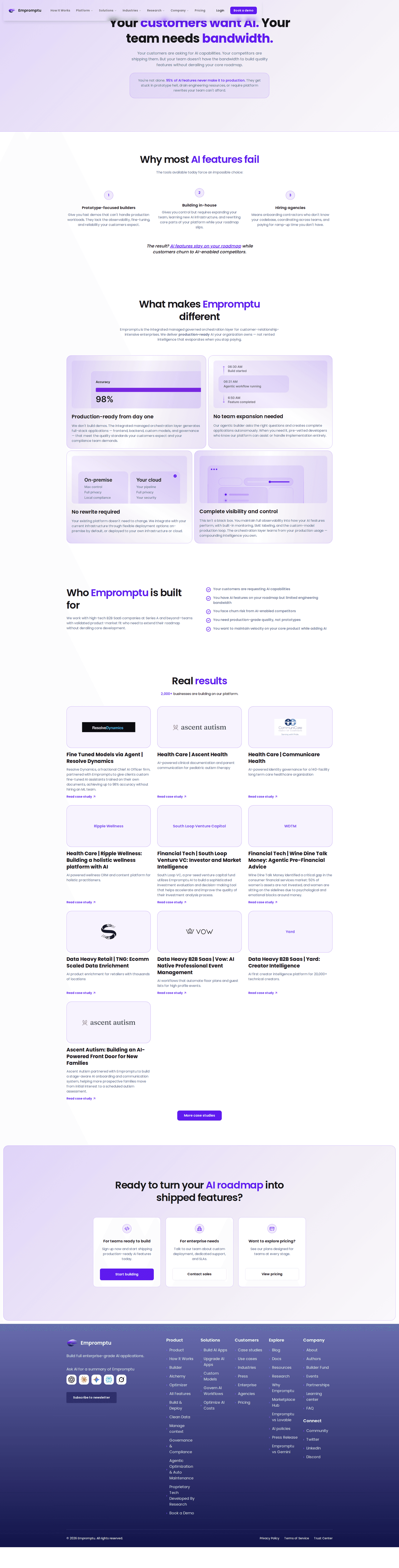 Empromptu AI homepage