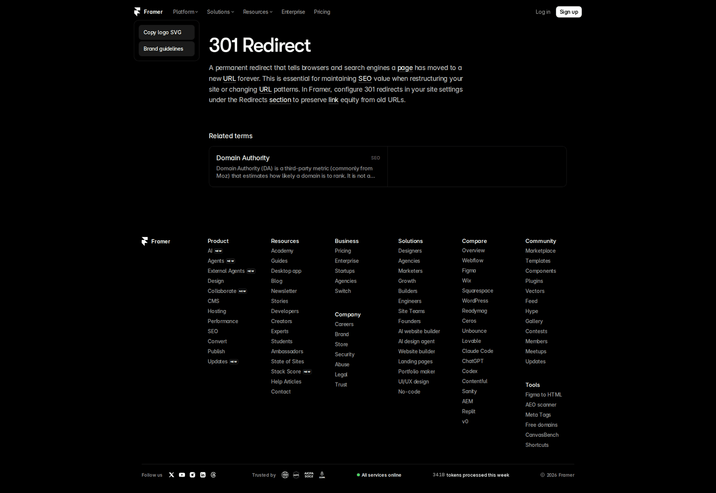 Framer glossary page