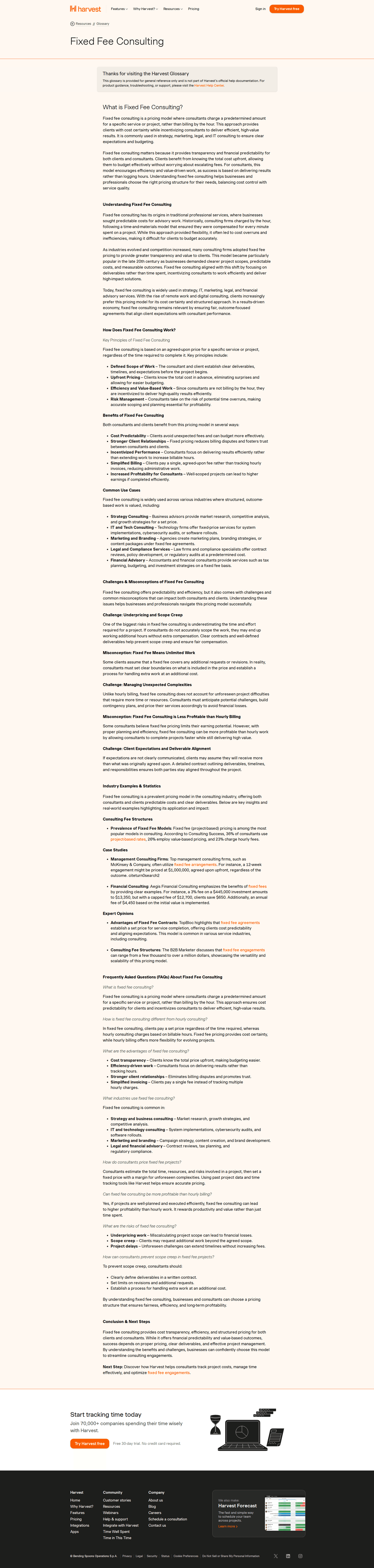 Harvest glossary page