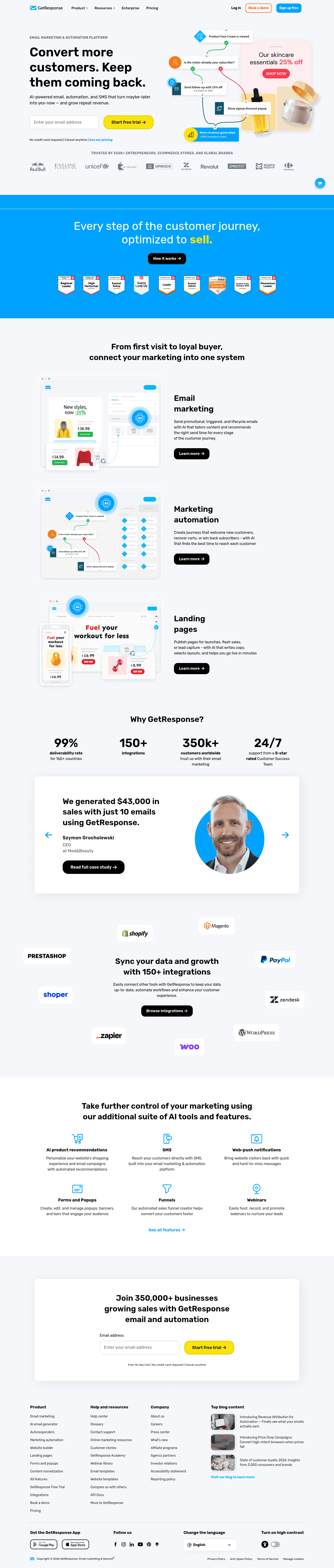 Getresponse homepage