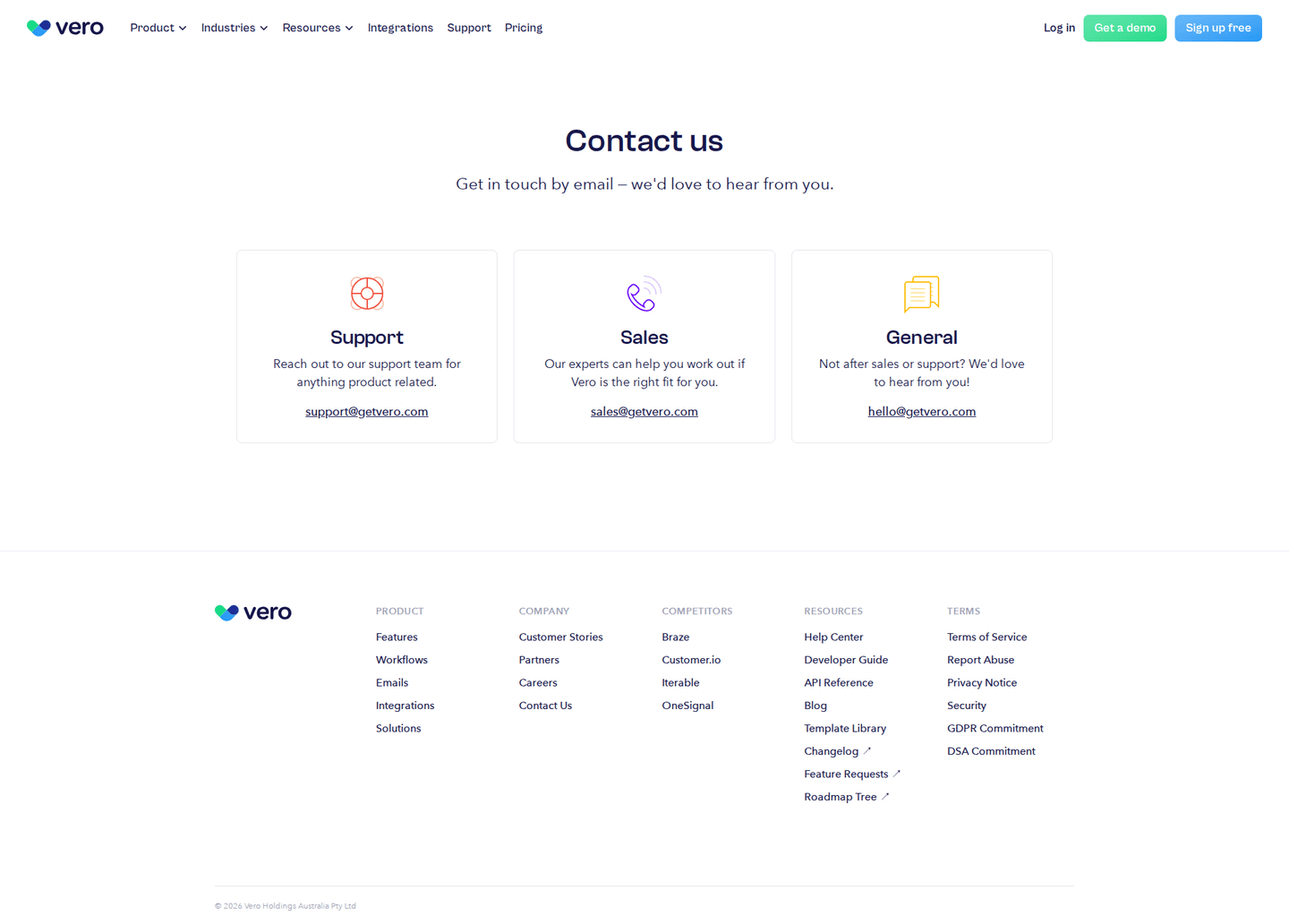 Vero contact page