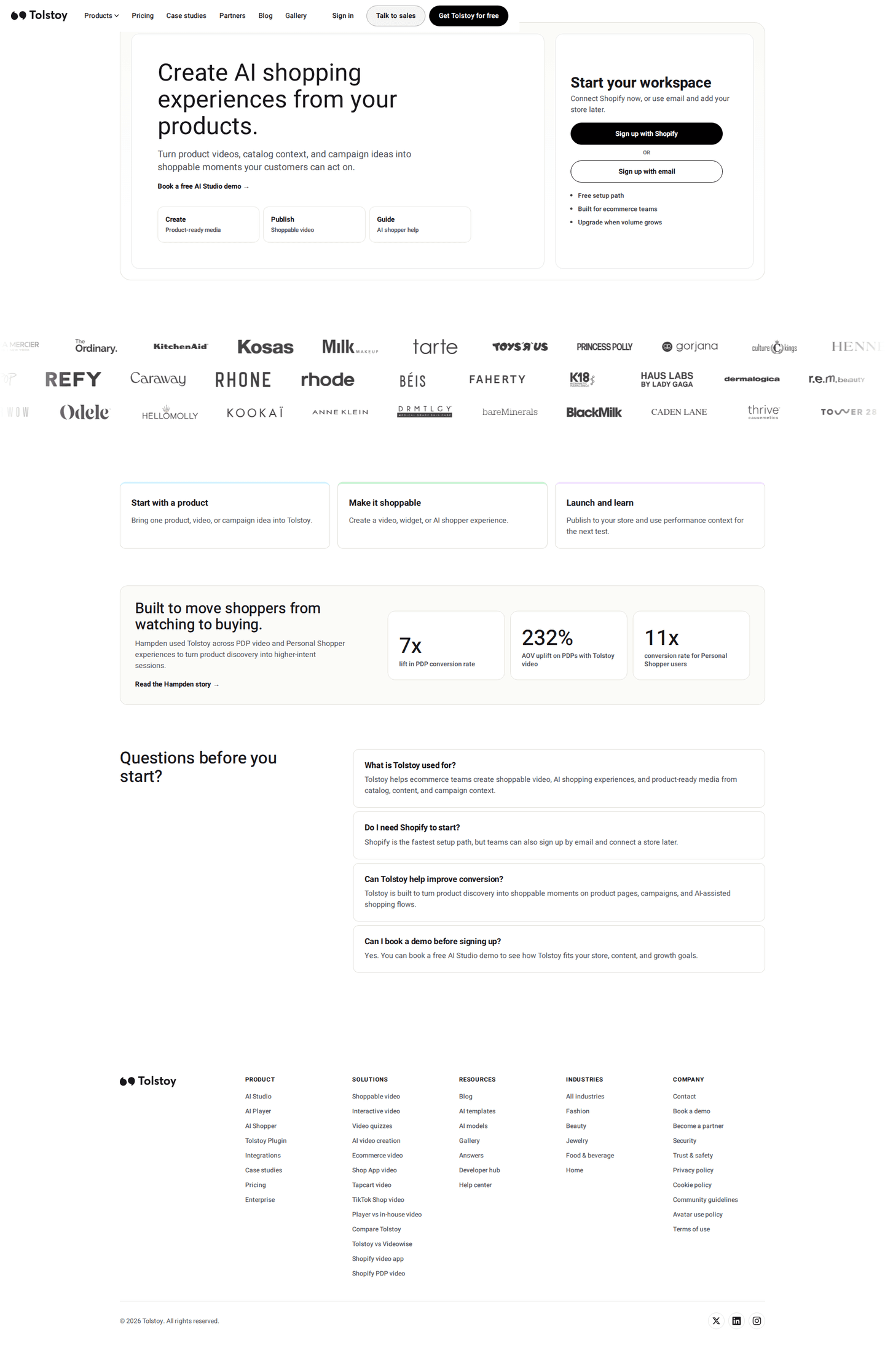Tolstoy signup page