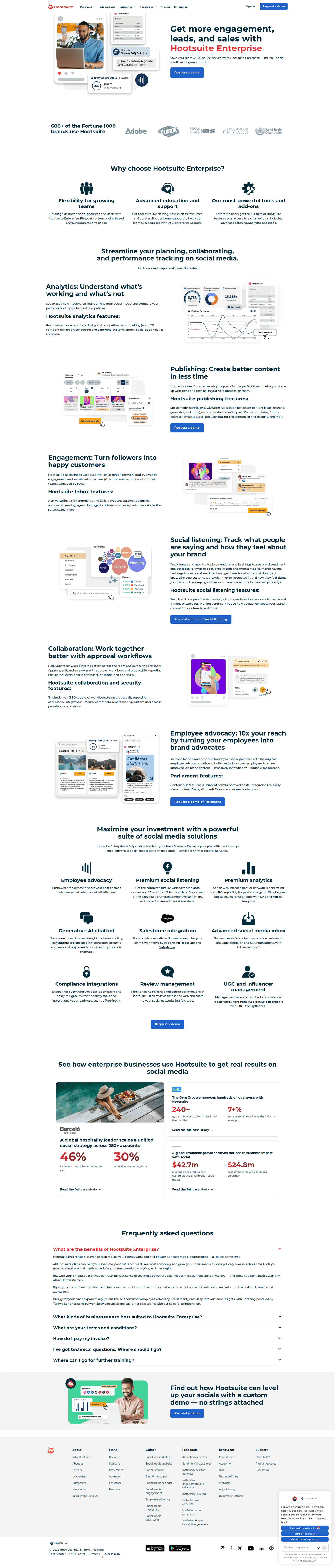 Hootsuite enterprise page