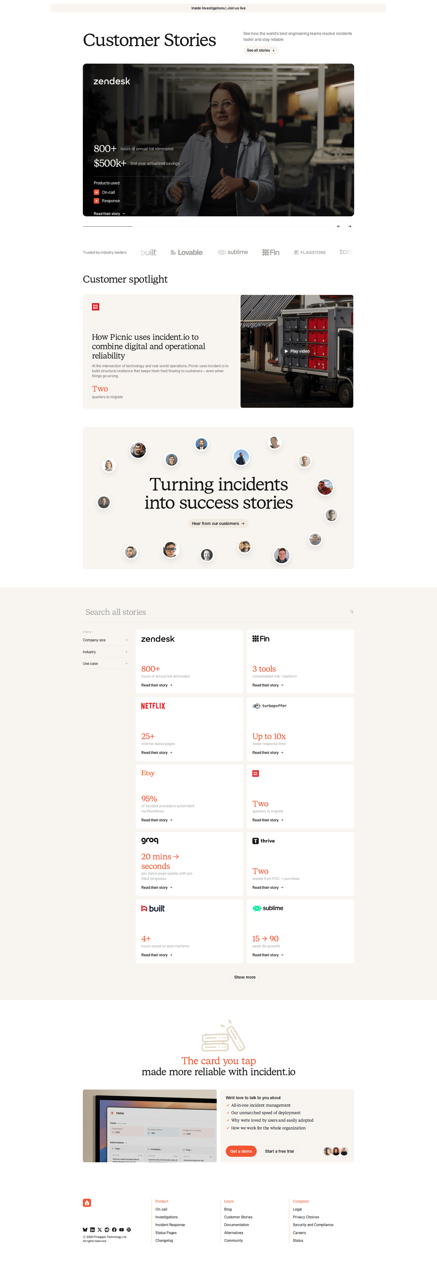Incident customer stories page