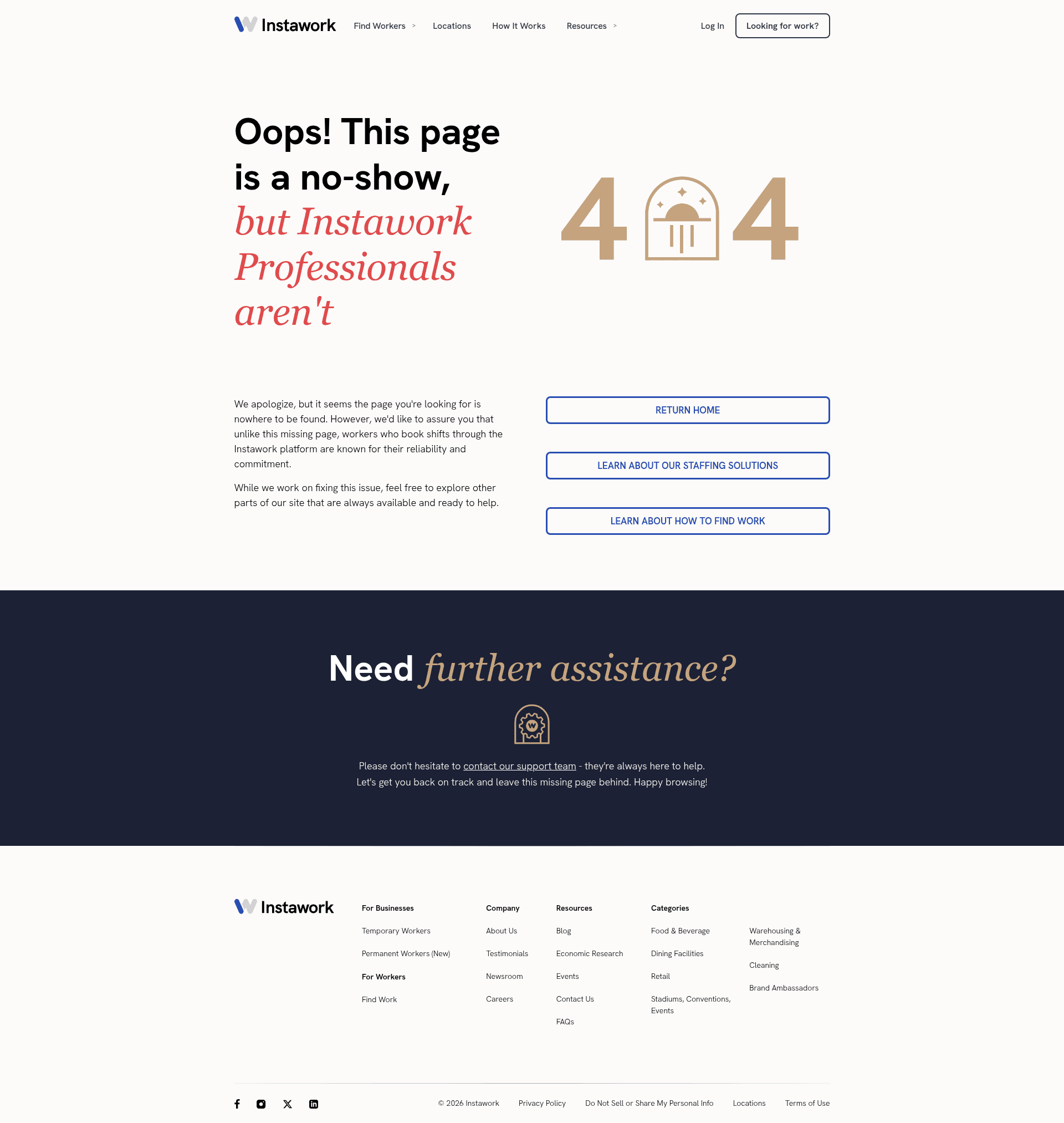 Instawork 404 page