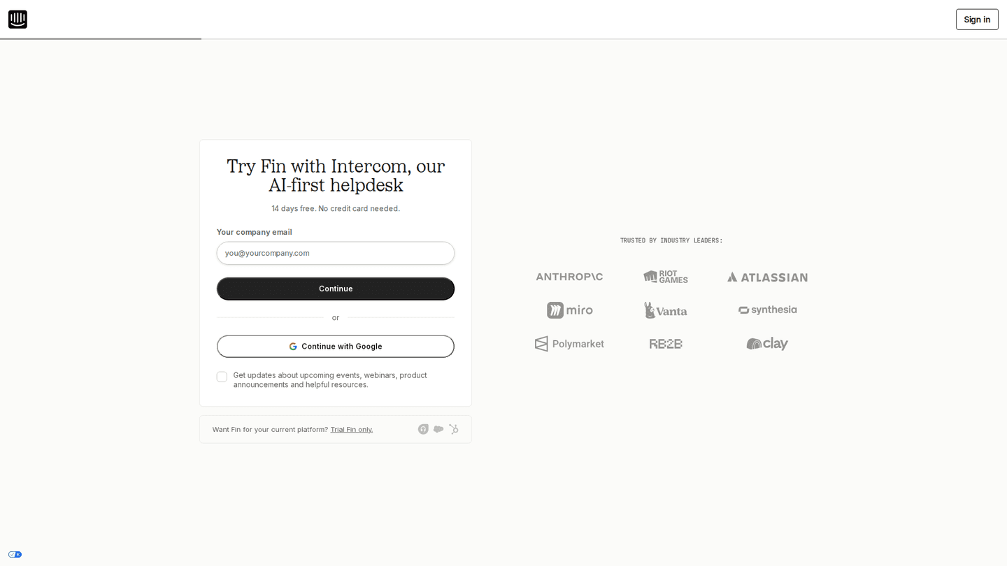 Intercom homepage