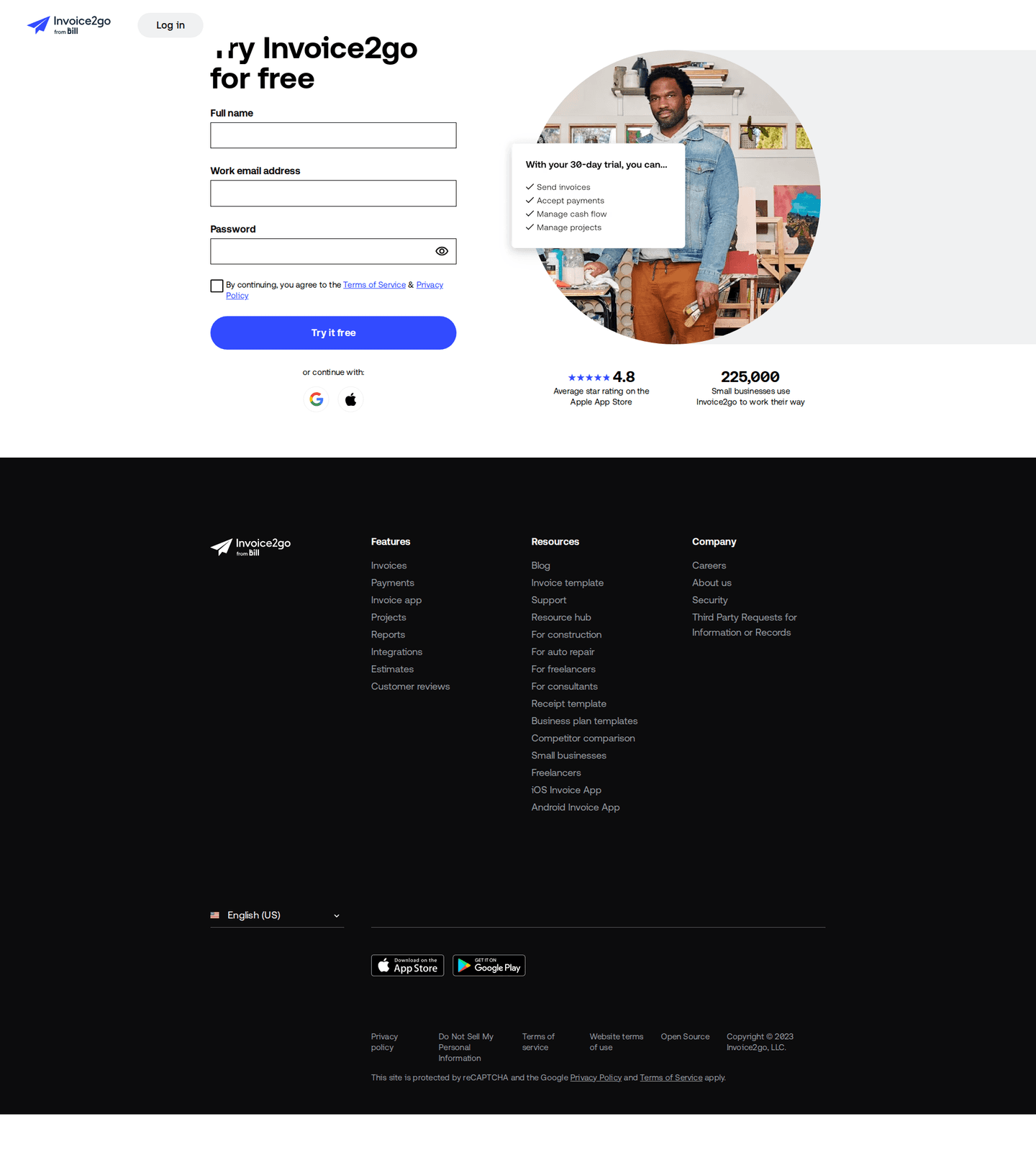 Signup page example