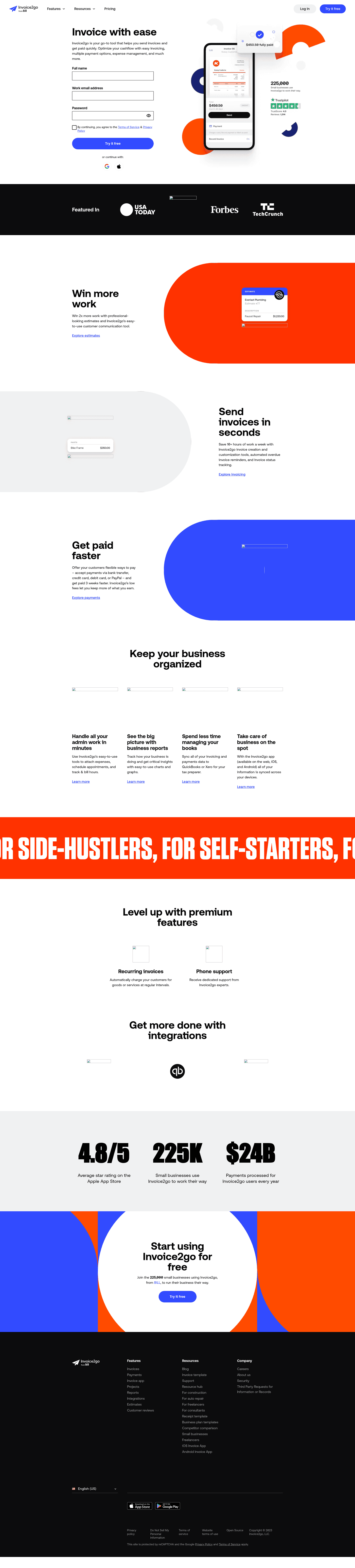 Invoice homepage