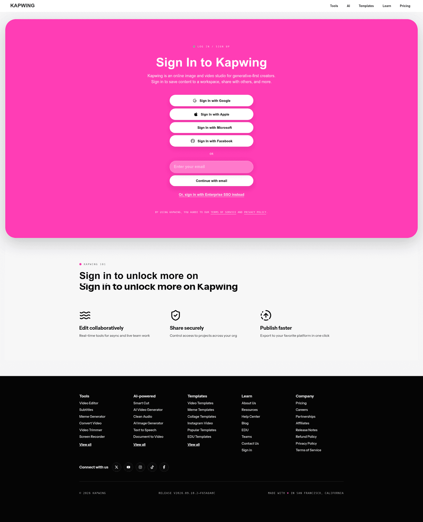 Kapwing login page