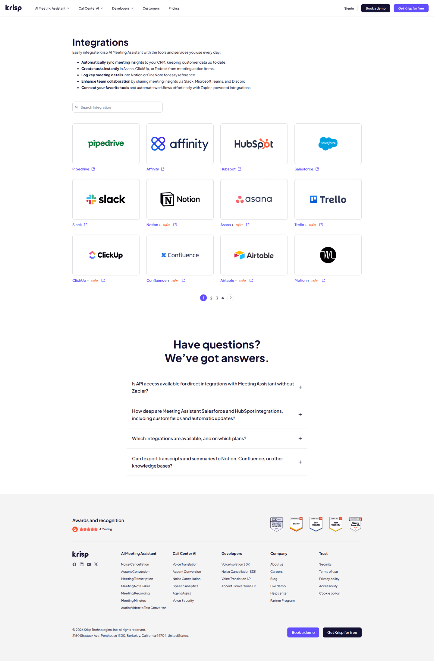 Krisp Voice Translation API integrations page
