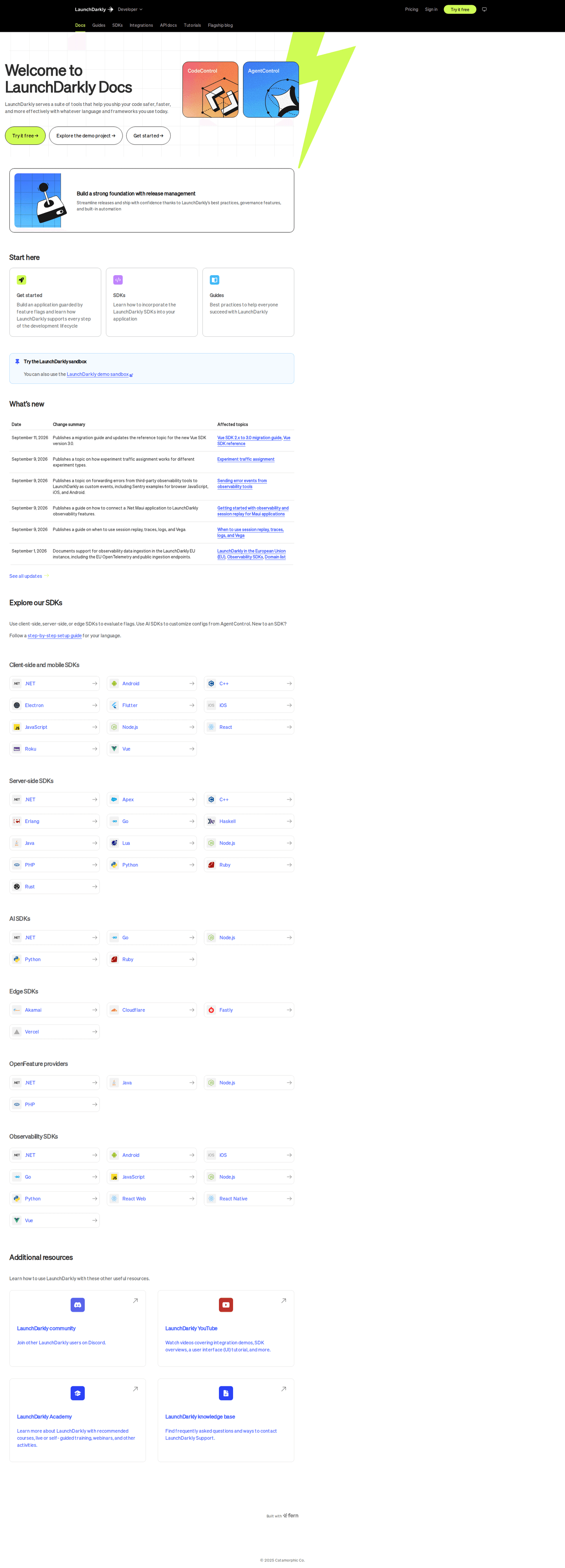 LaunchDarkly developer page