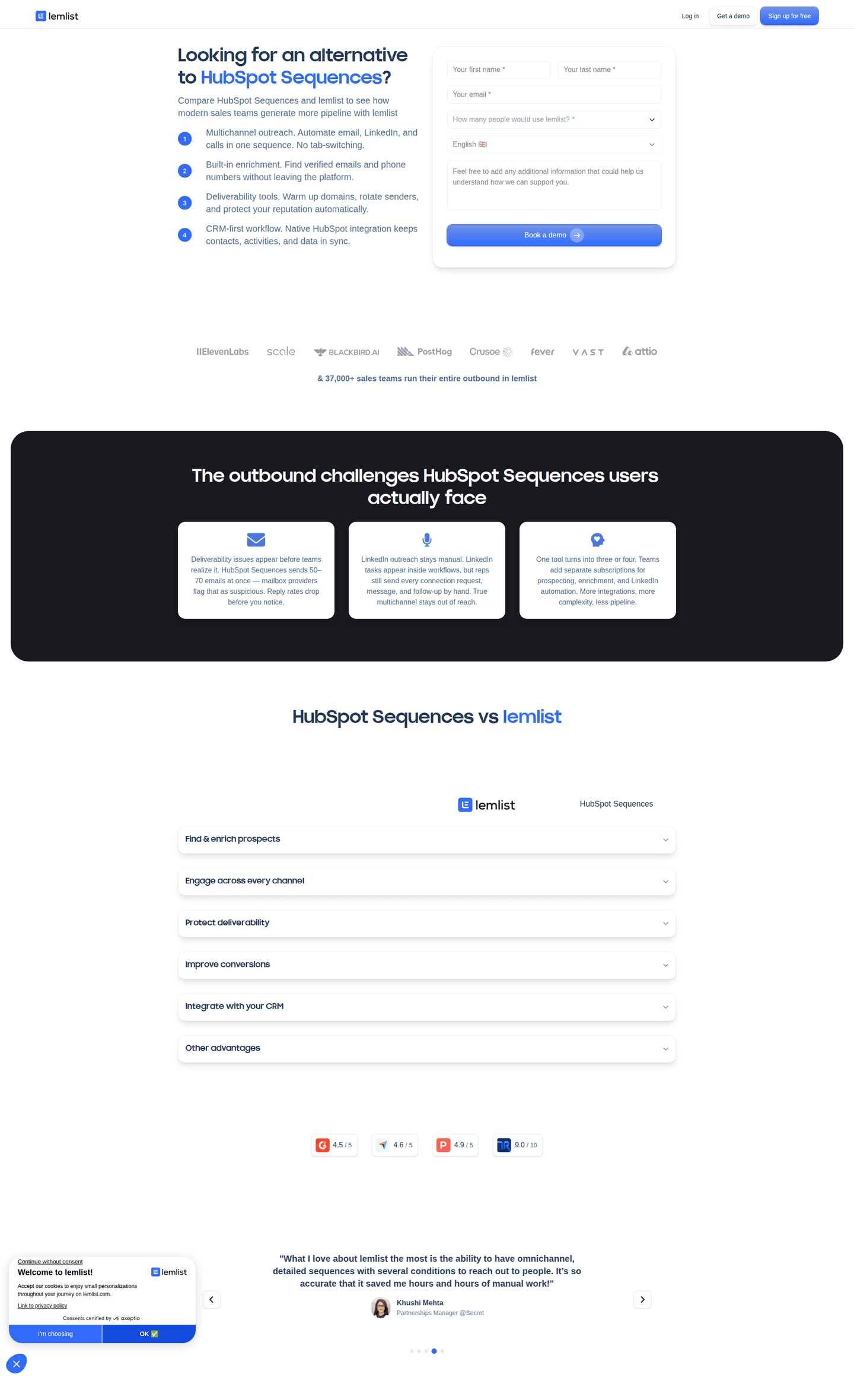 Lemlist PPC landing page