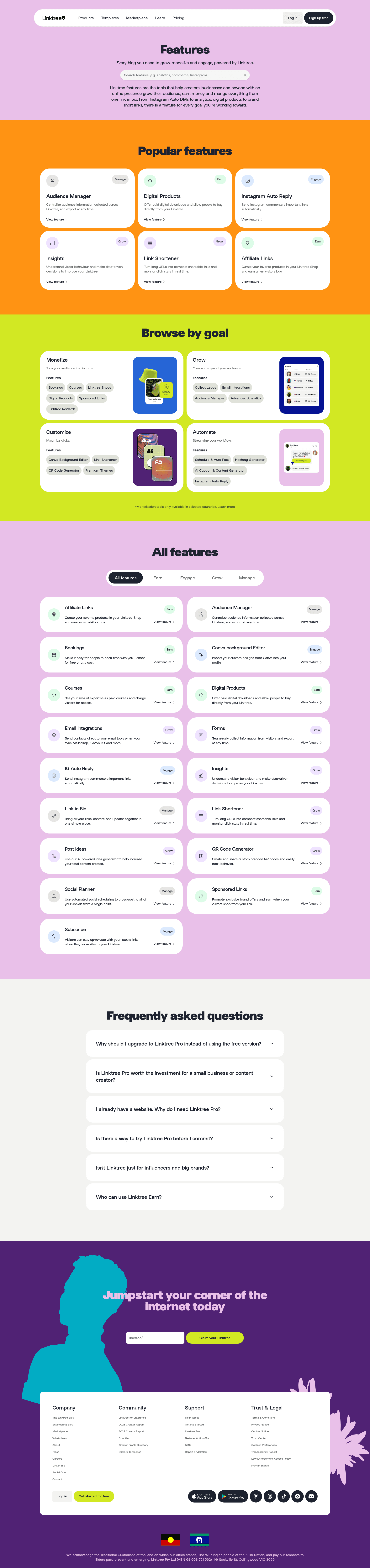 Linktree features page