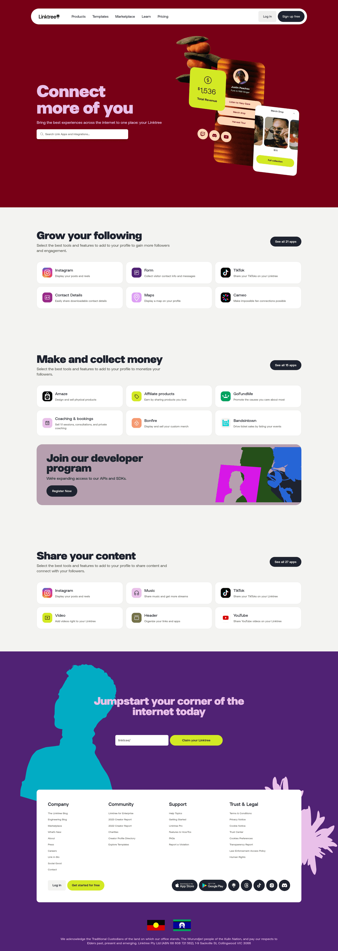 Linktree integrations page