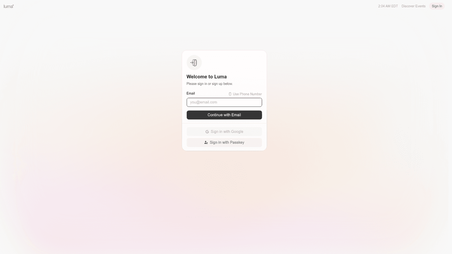 Luma login page