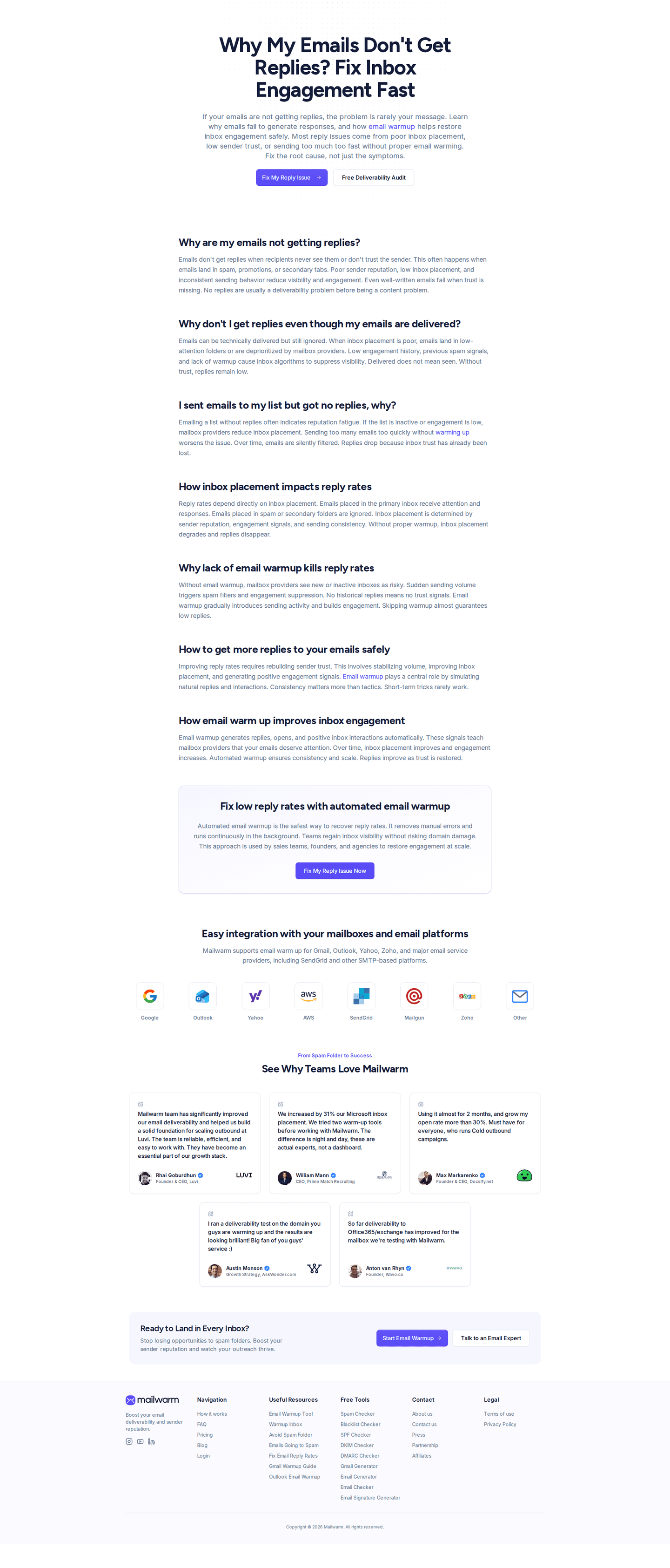 Mailwarm SEO landing page