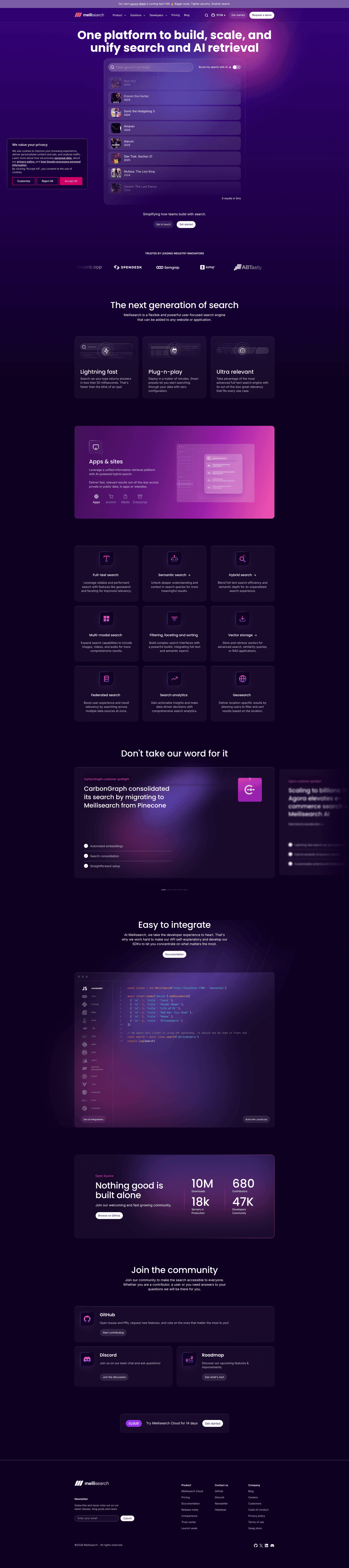 Meilisearch landing page