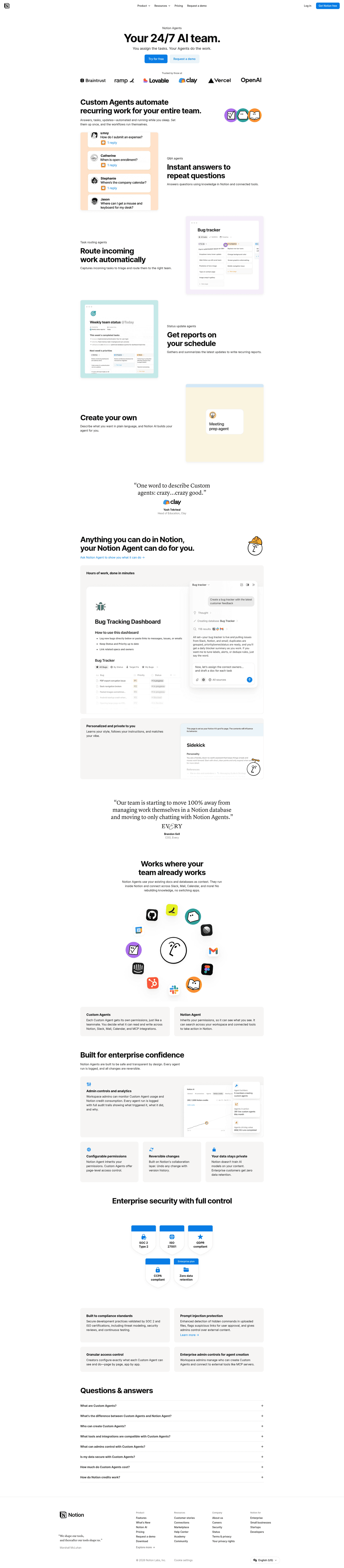 Notion AI agent page