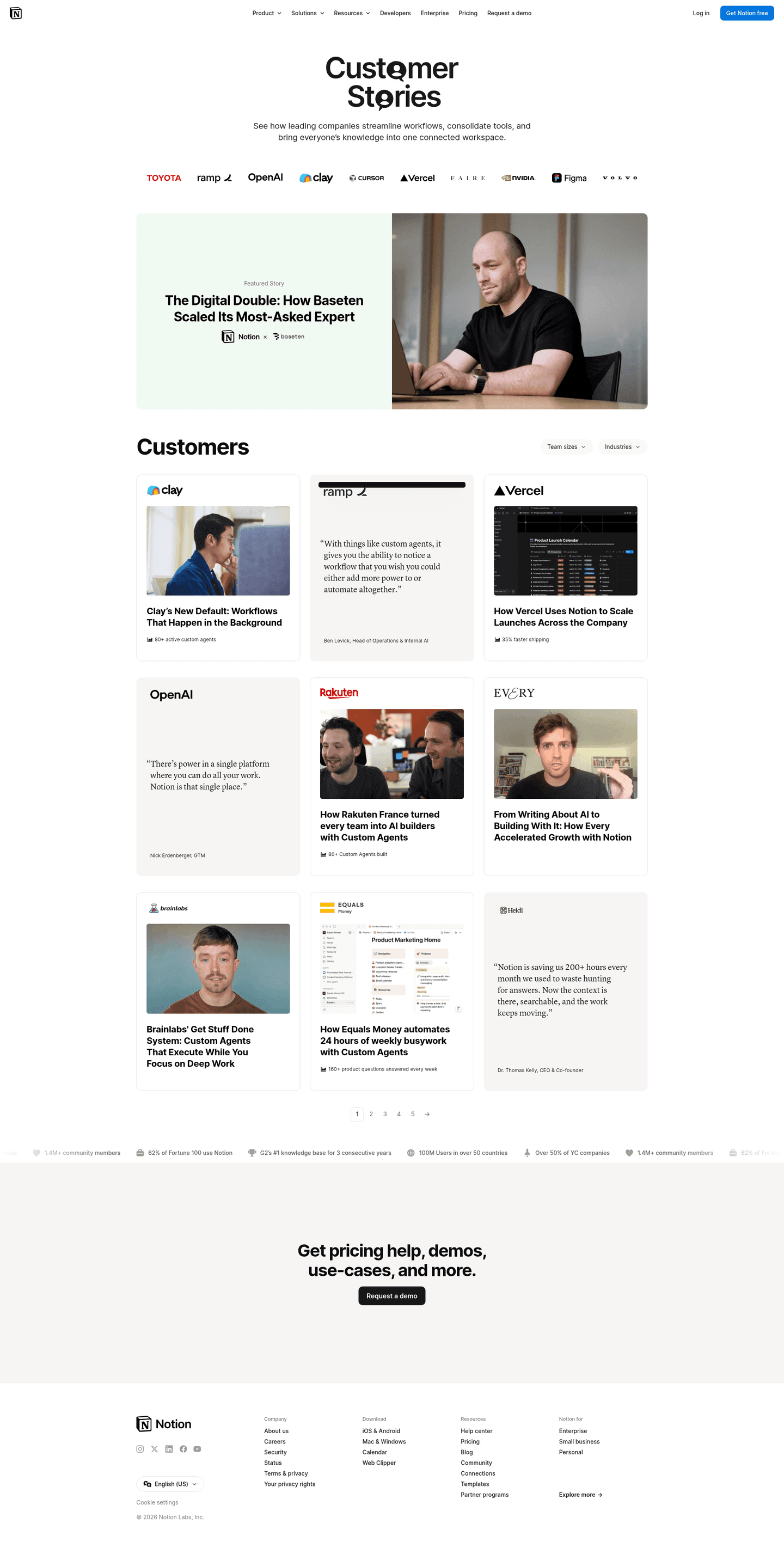 Notion customer stories page