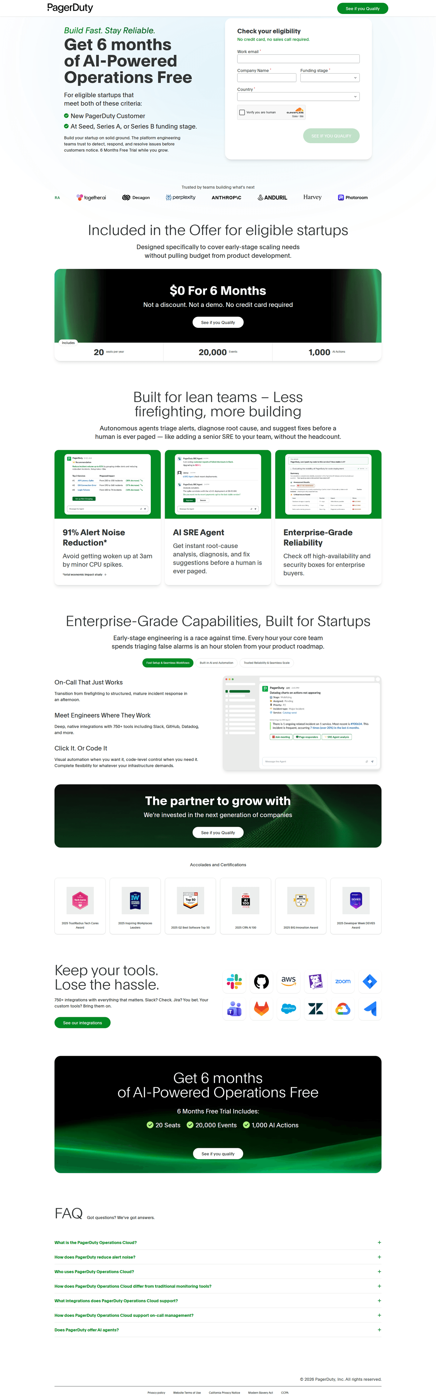 PagerDuty startup program page