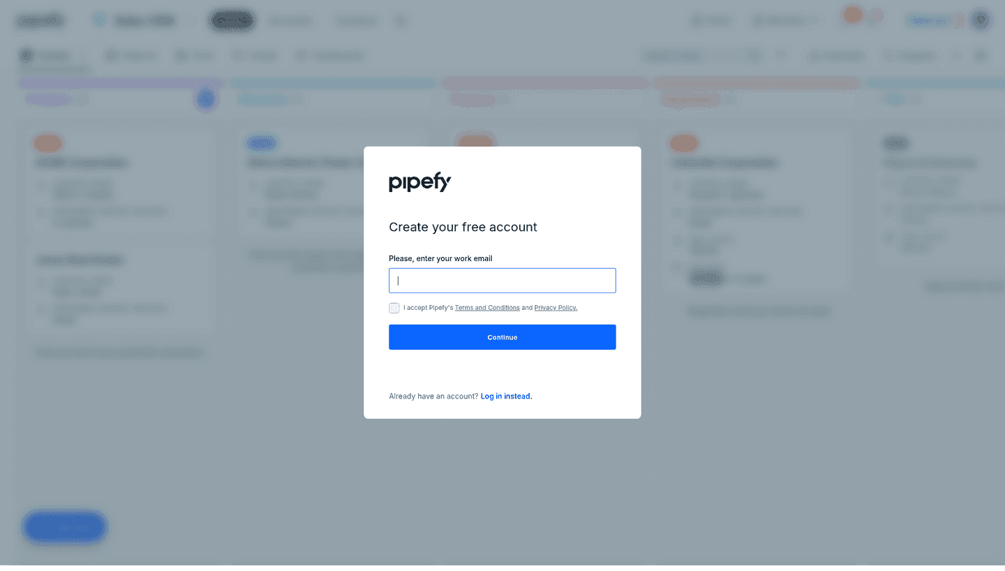 Pipefy signup page