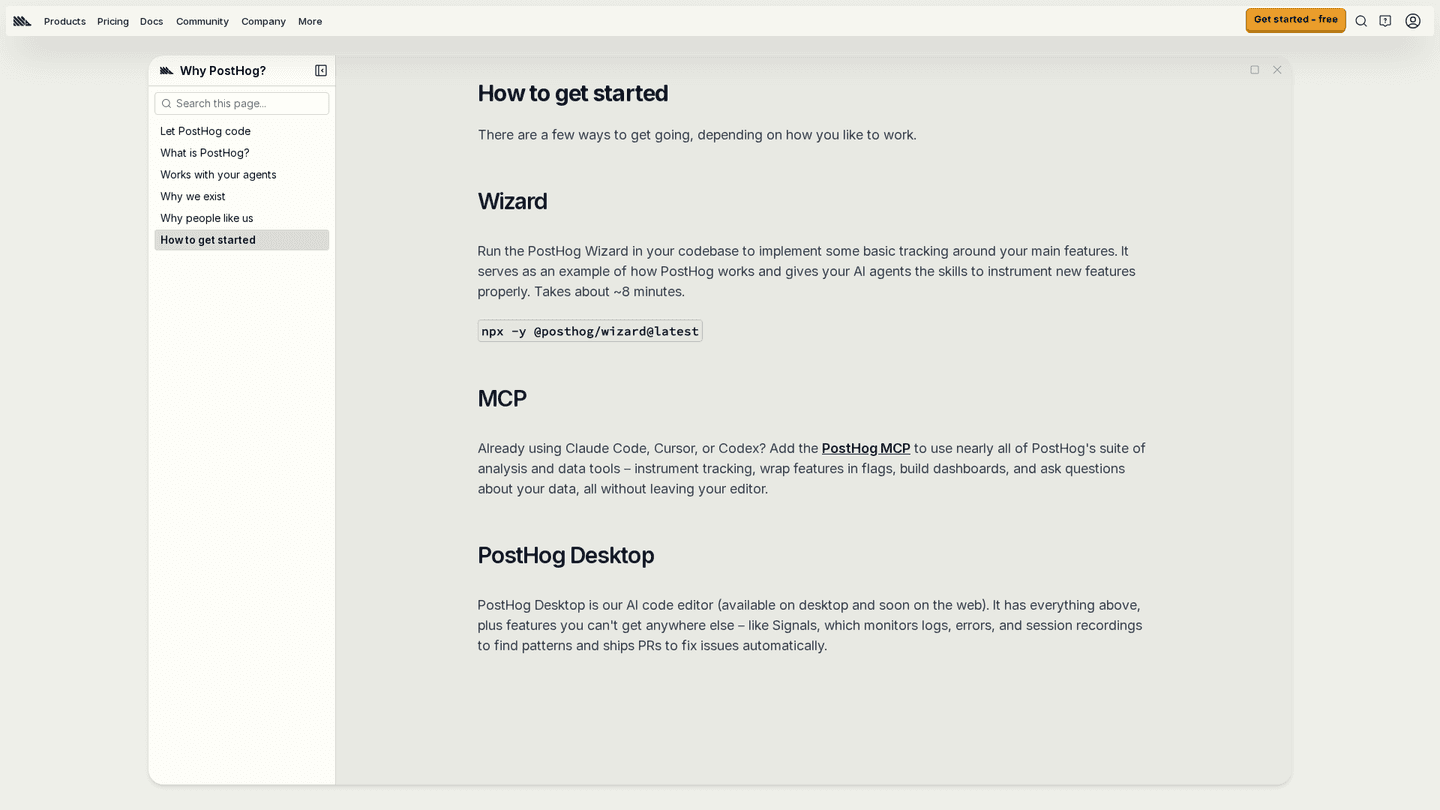 PostHog SEO landing page