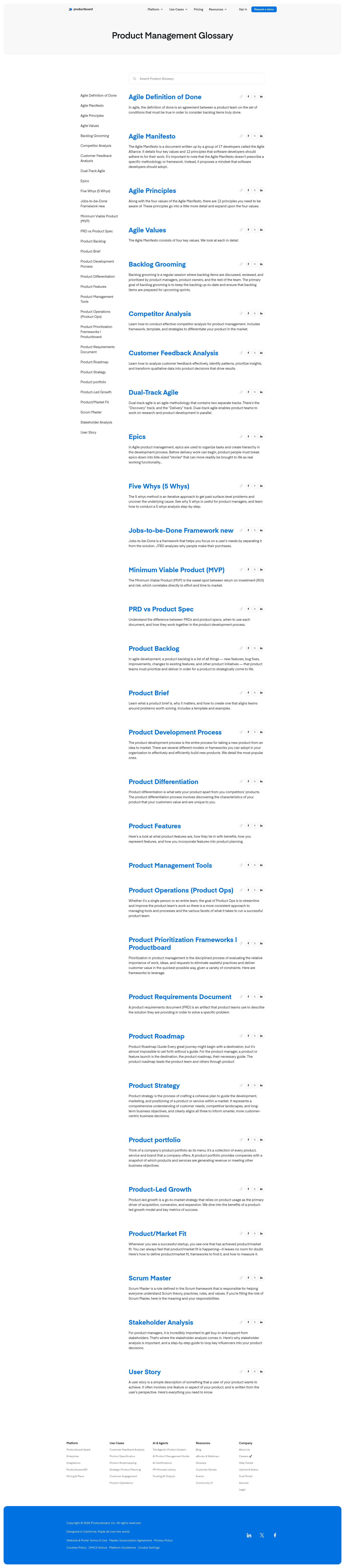 Productboard glossary page