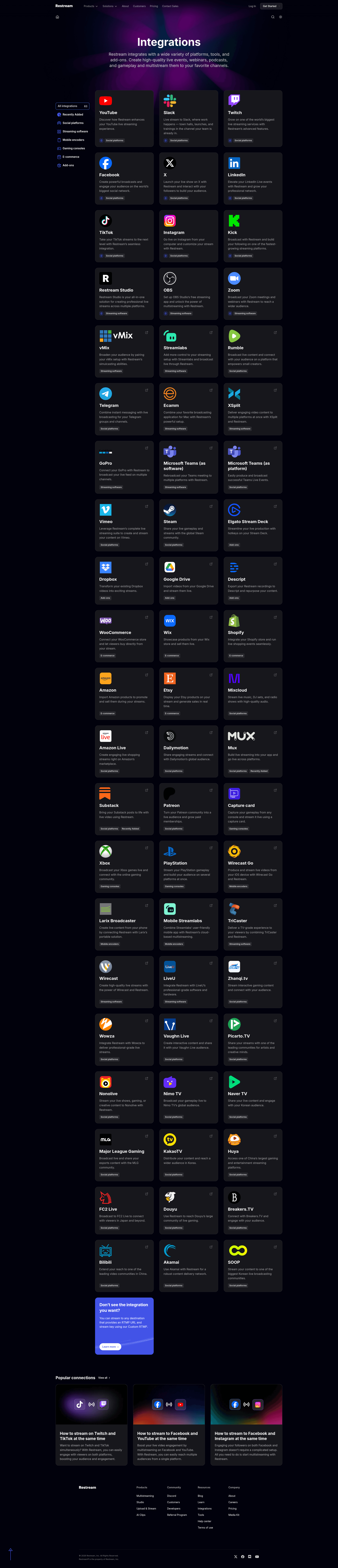 Restream integrations page