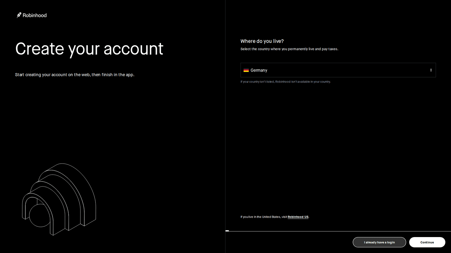 Robinhood signup page