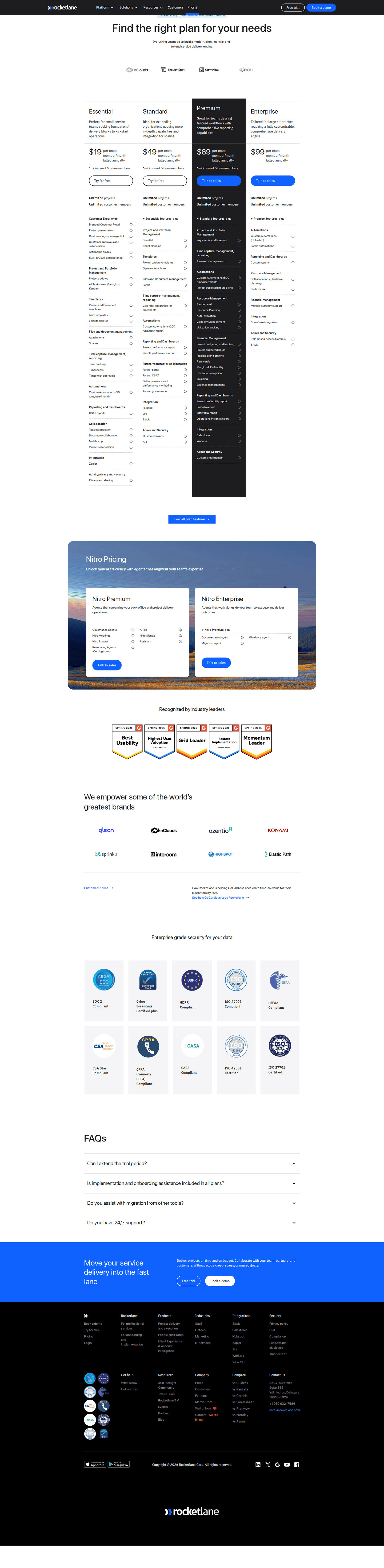 Rocketlane pricing page