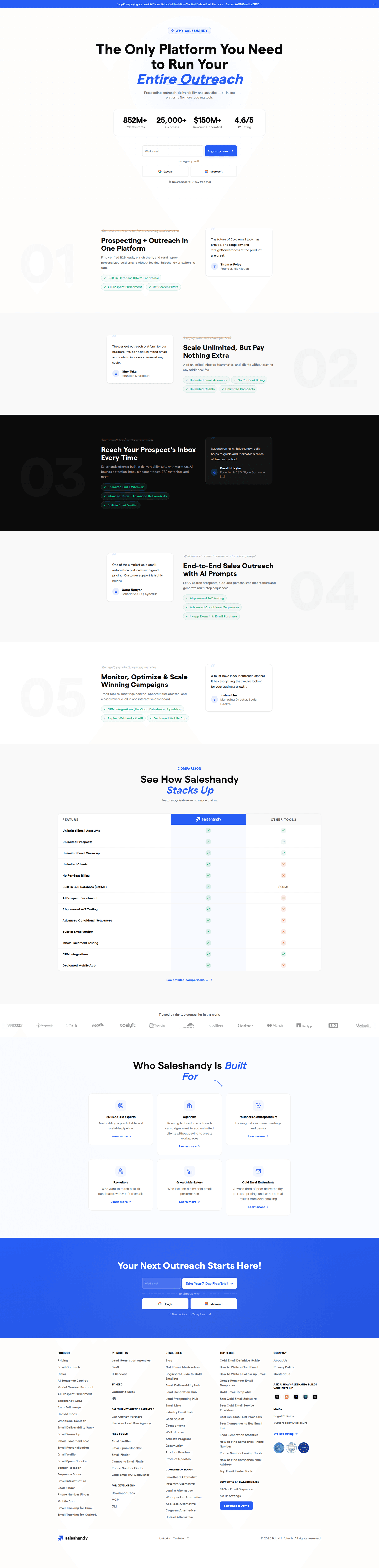 Saleshandy homepage