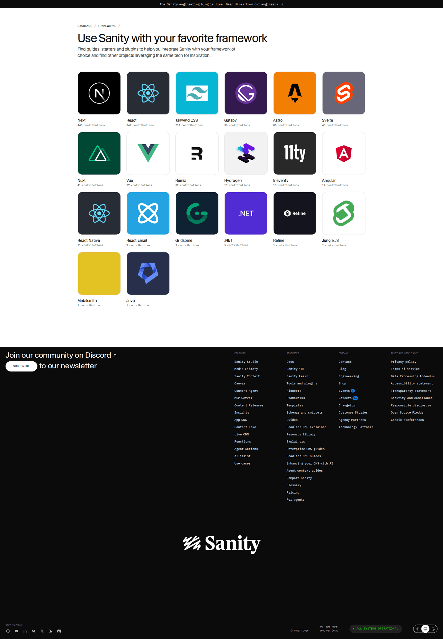 Sanity integrations page