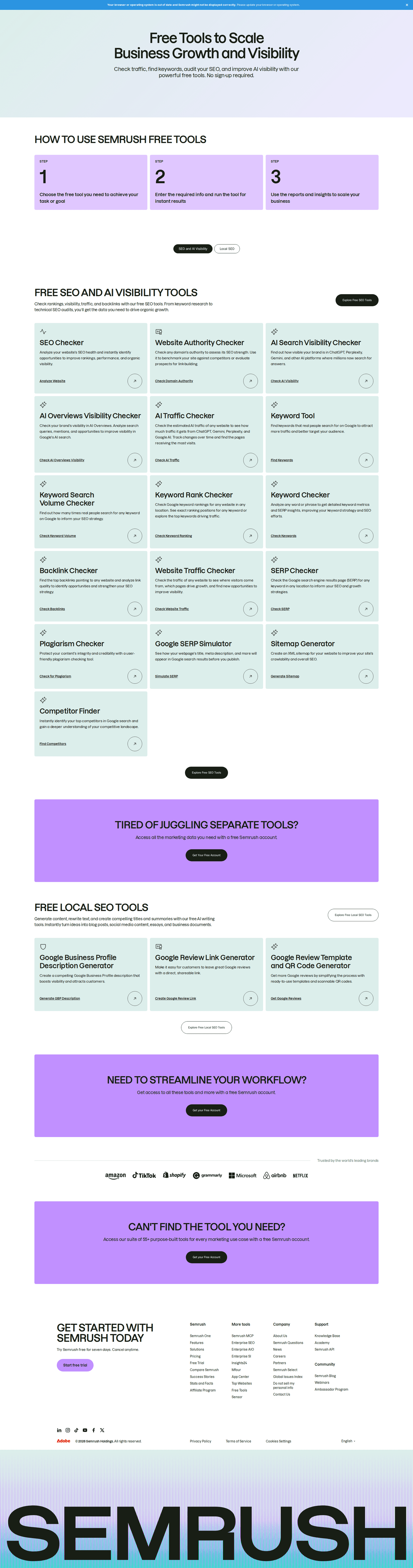 SEMrush free tool page
