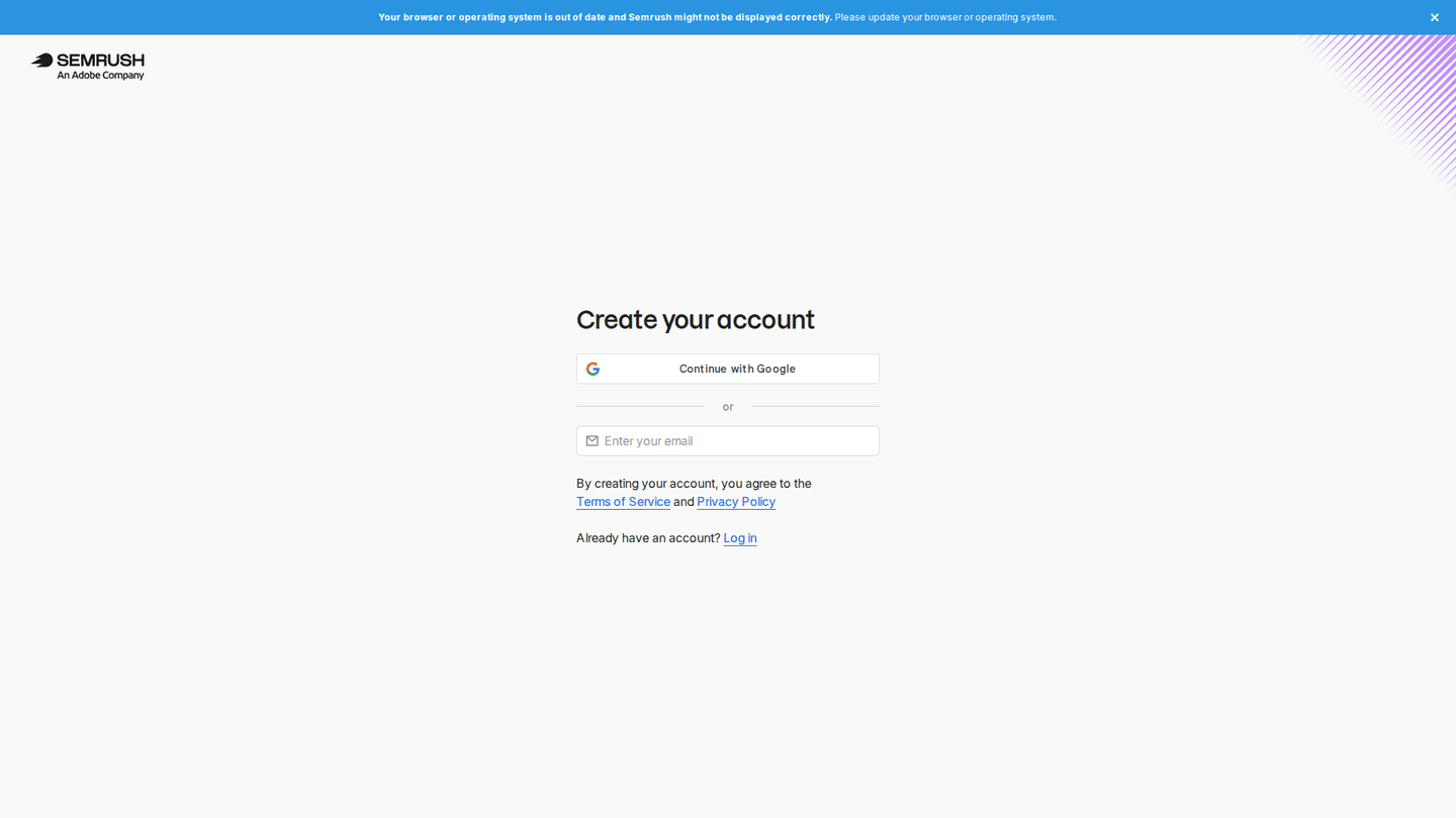 SEMrush signup page