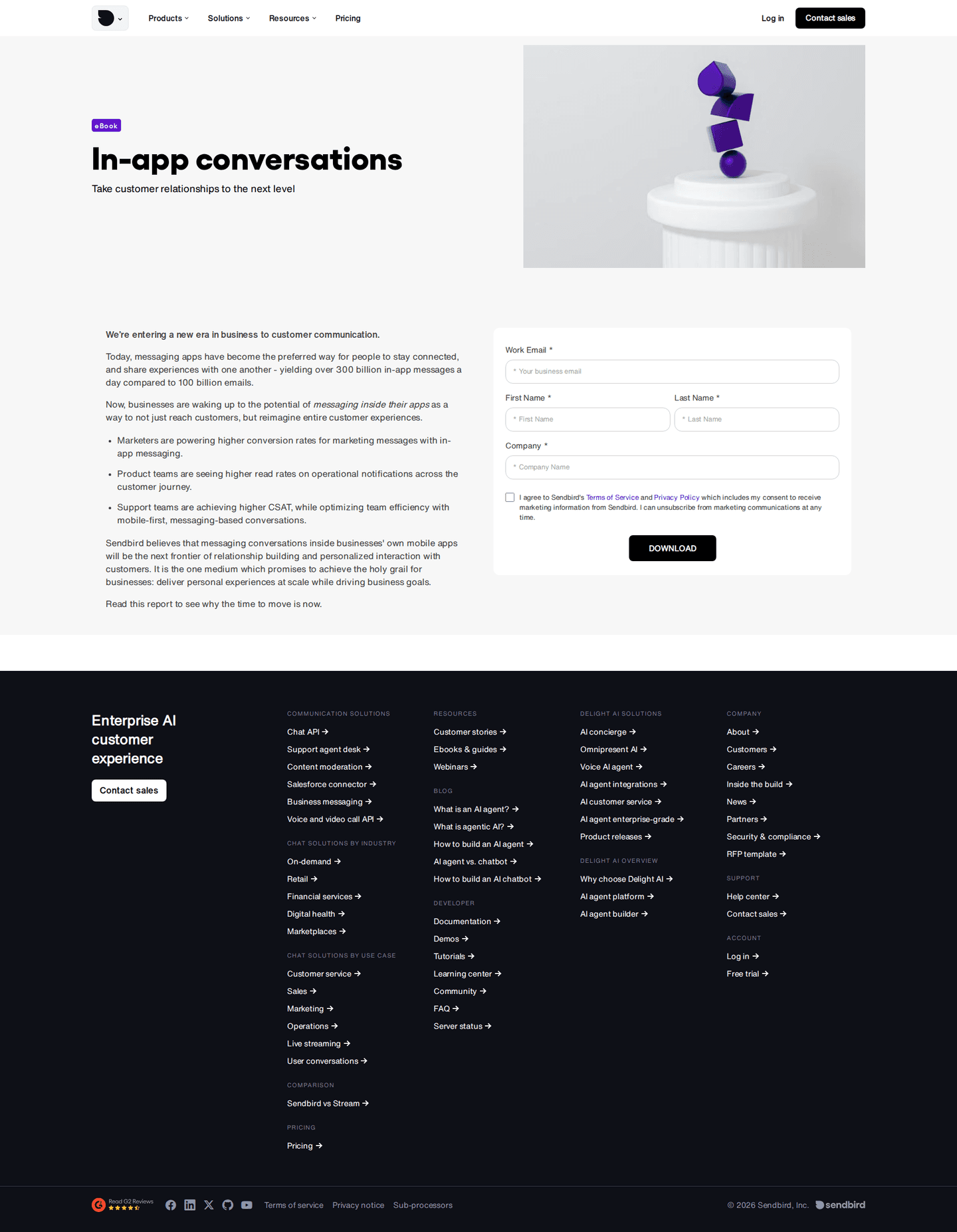Sendbird PPC landing page