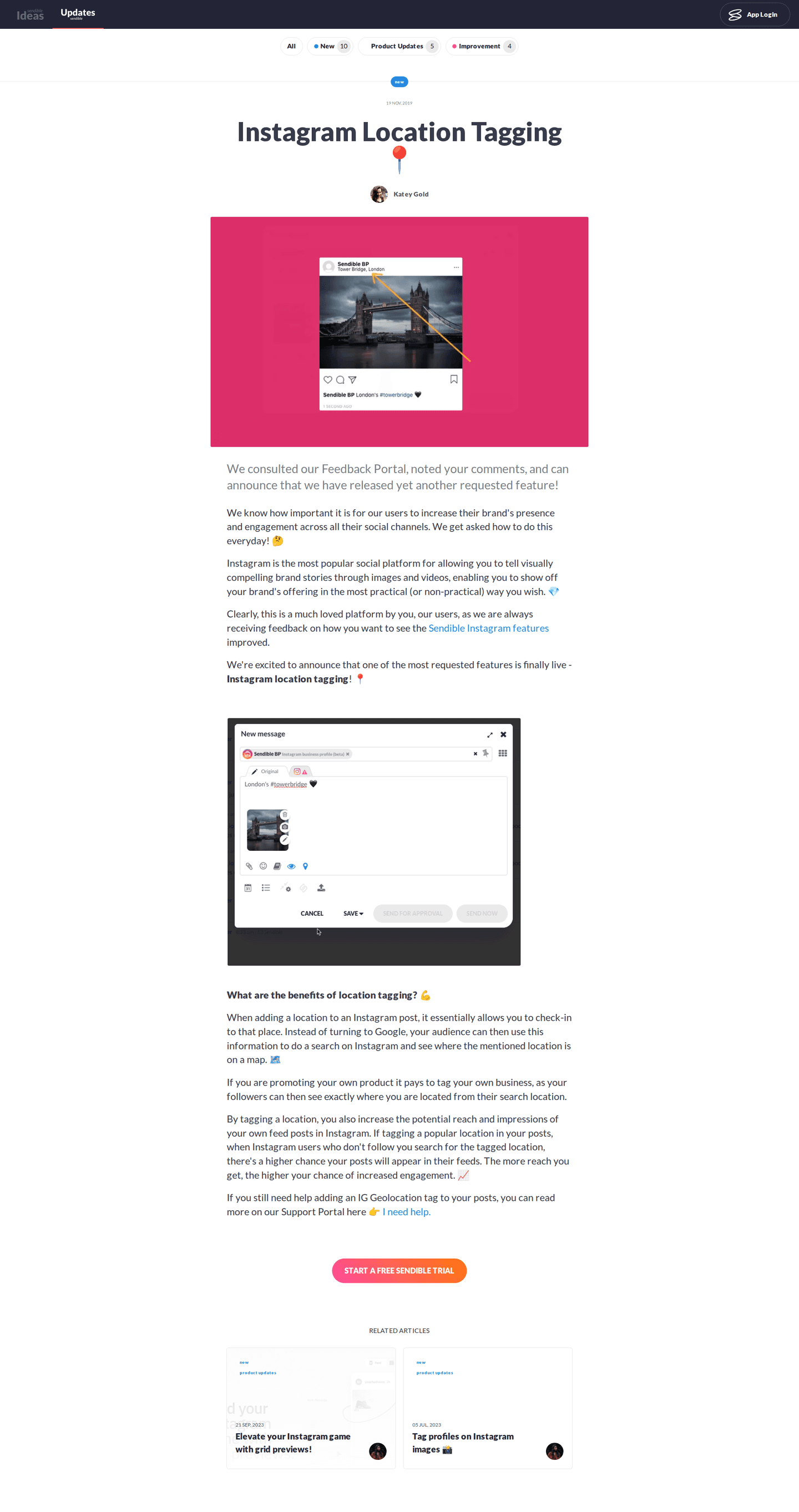 Sendible blog page