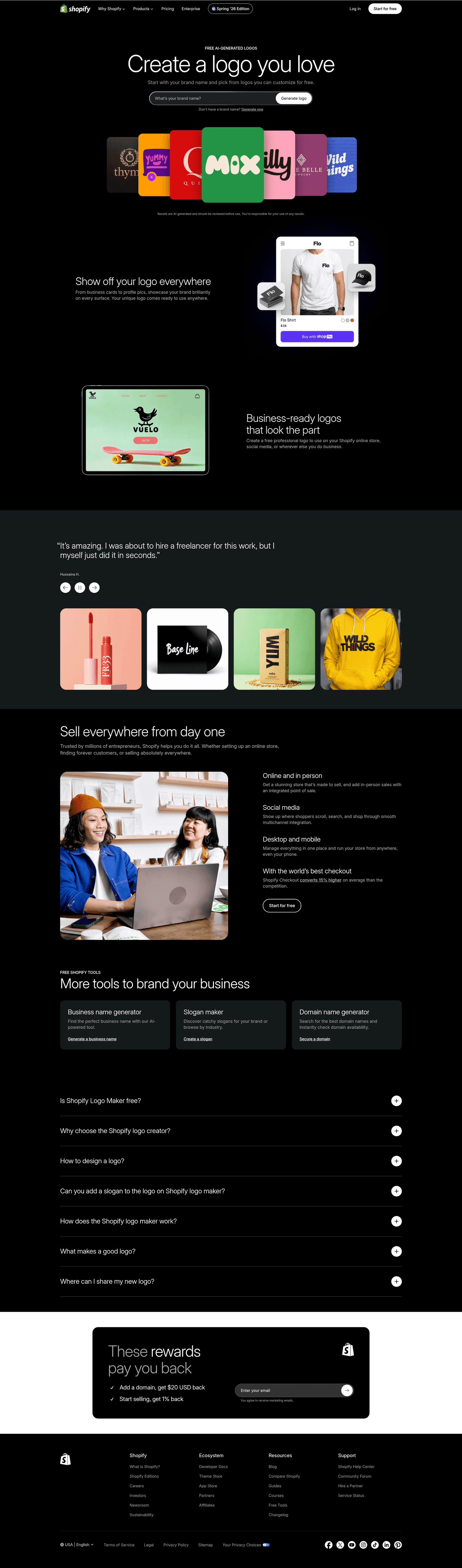 Shopify homepage