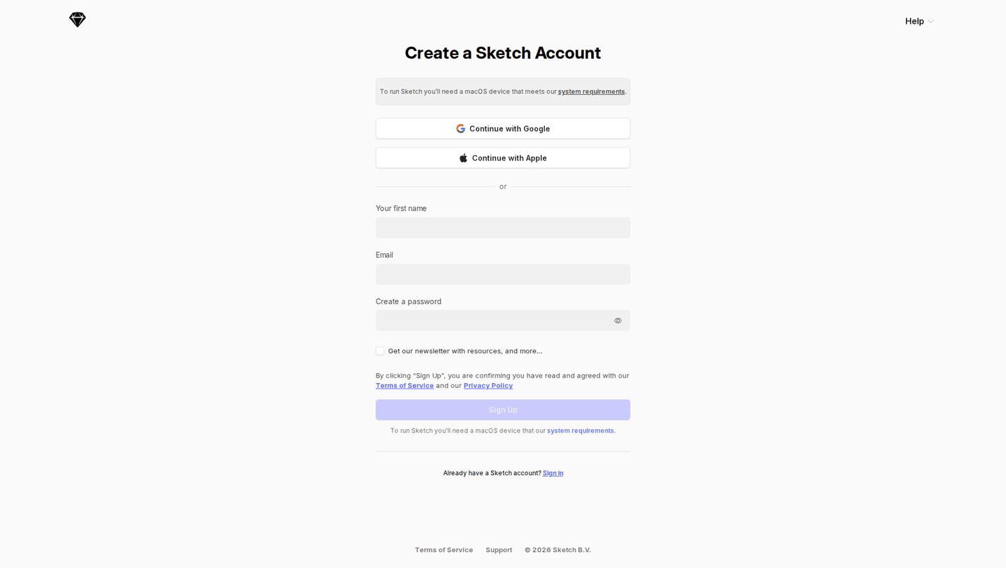 Sketch signup page