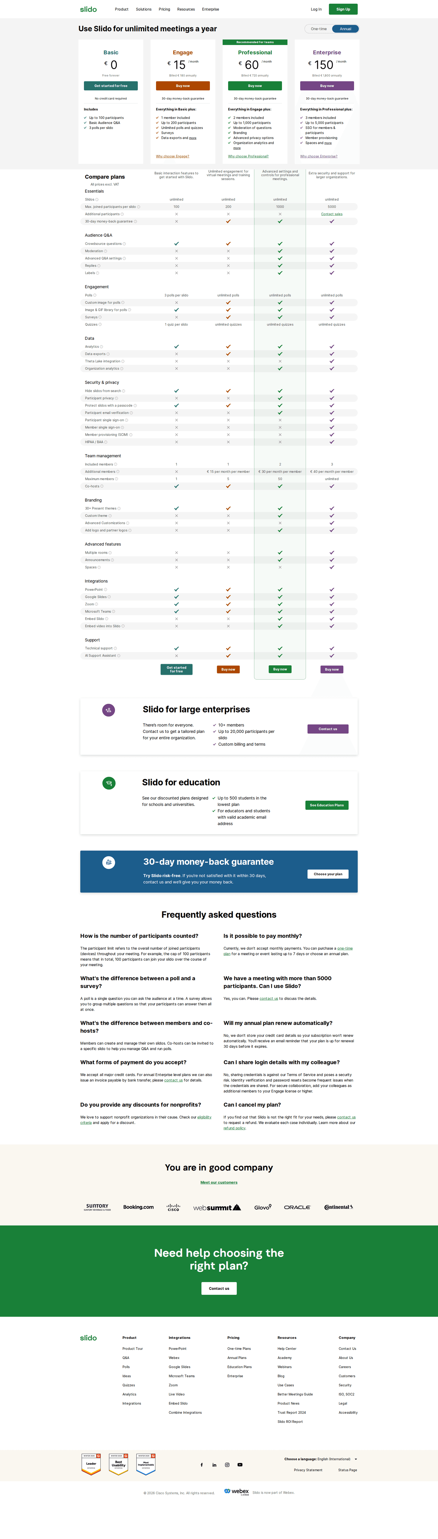 Slido pricing page