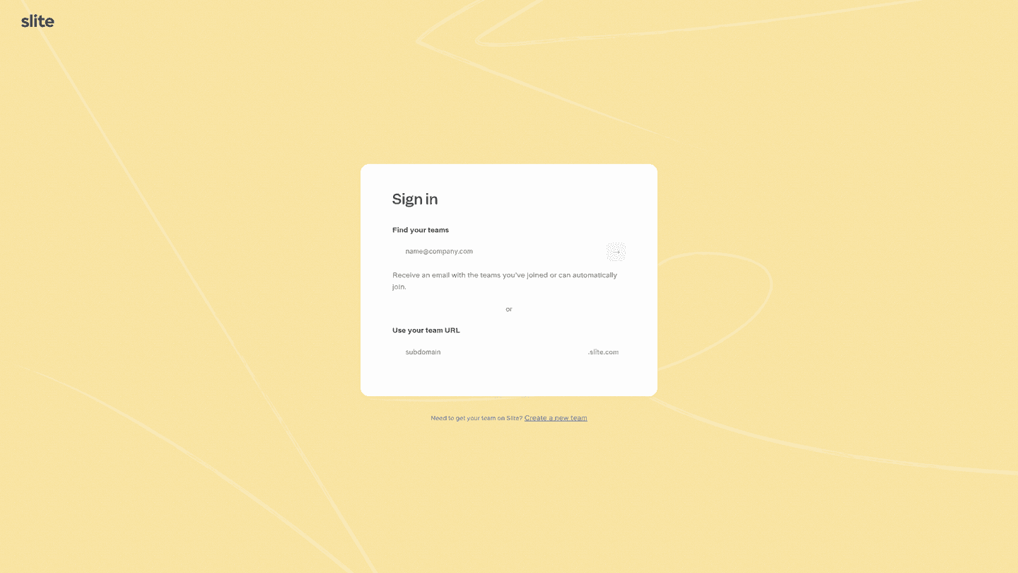 Slite signup page