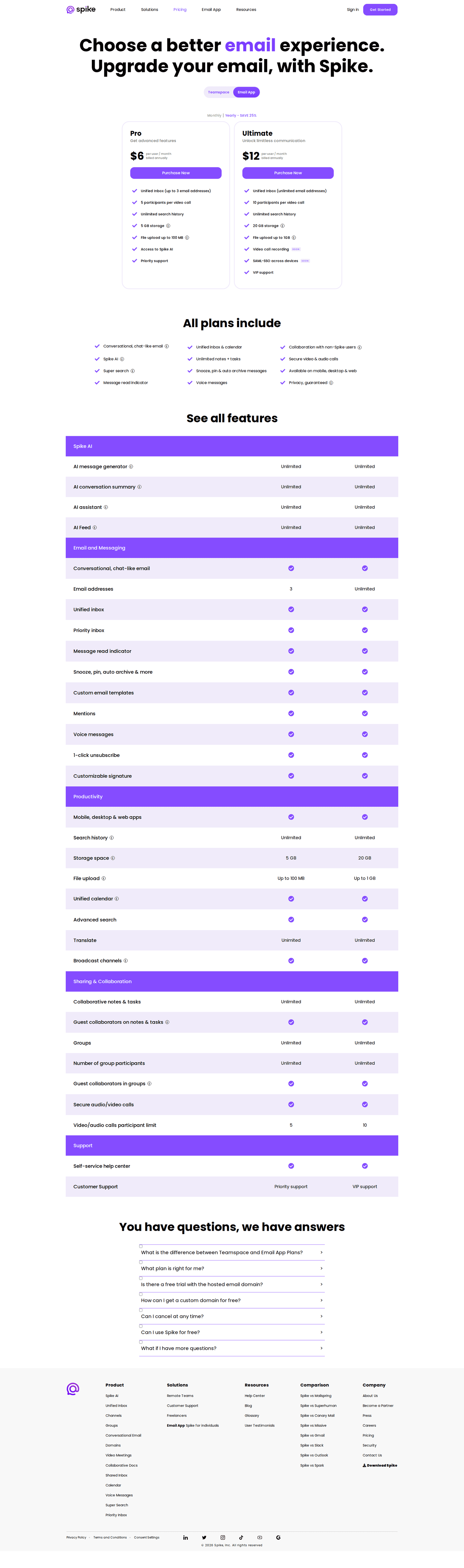 Spikenow pricing page