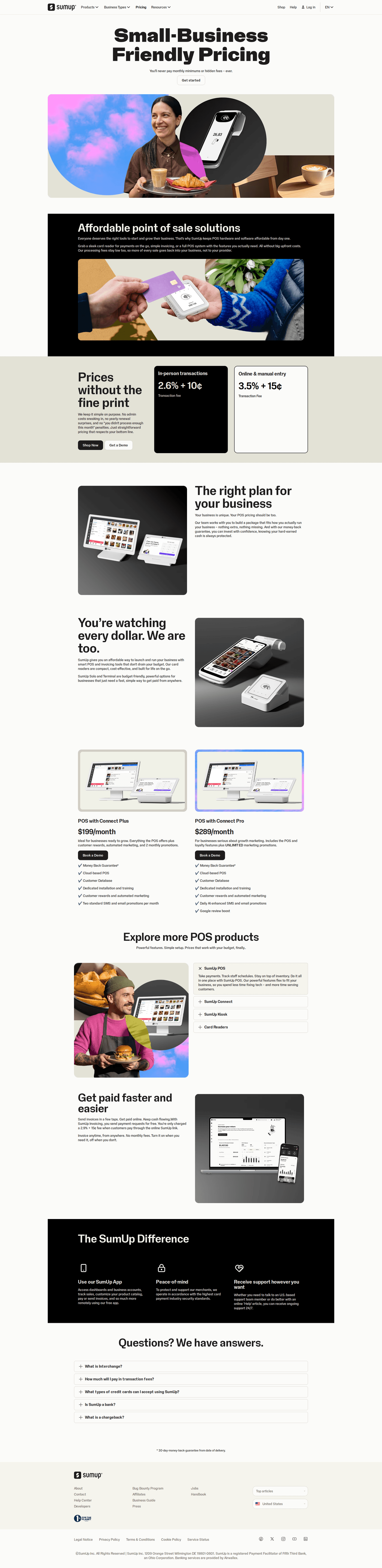 Sumup pricing page