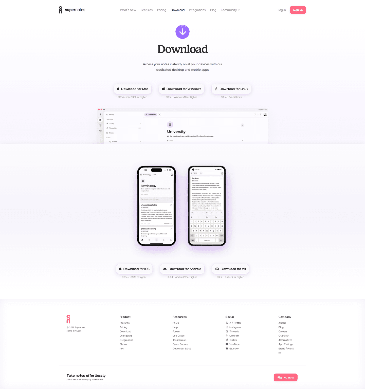 Supernotes download page